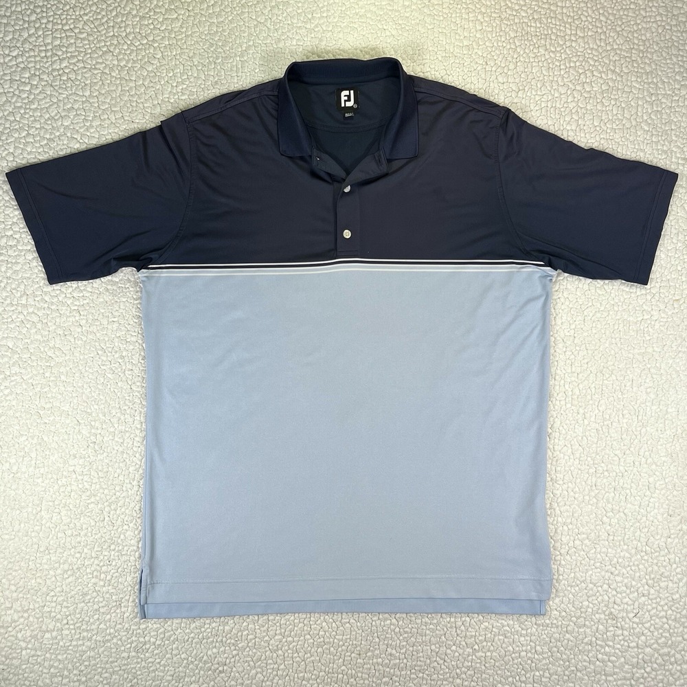 Footjoy Colour Block Lisle Polo Shirt Men's Size 2XL Blue Lightweight Breathable